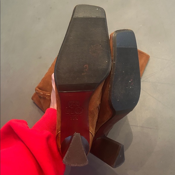 Made In Italy Camel Tan Brushed Suede and Leather High Calf Heeled Boots - Picture 6 of 14